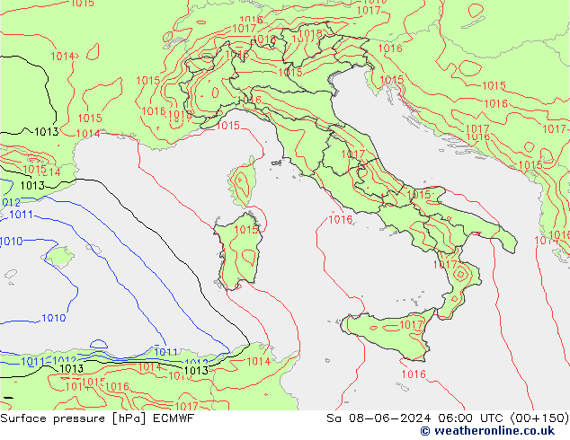 Surface pressure ECMWF Sa 08.06.2024 06 UTC