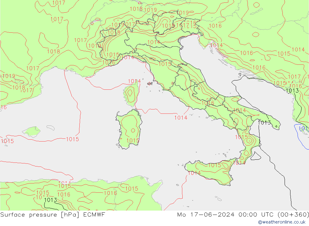 Surface pressure ECMWF Mo 17.06.2024 00 UTC