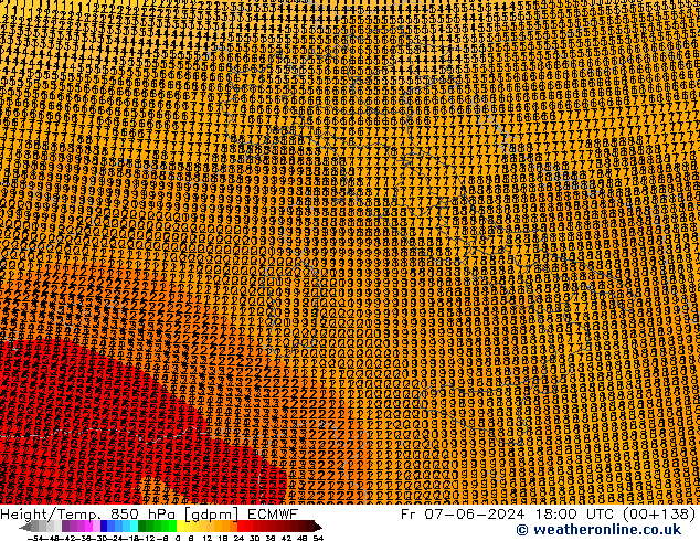 Height/Temp. 850 гПа ECMWF пт 07.06.2024 18 UTC