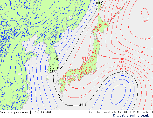 Surface pressure ECMWF Sa 08.06.2024 12 UTC