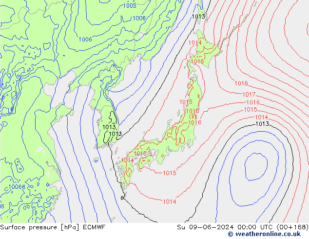 Surface pressure ECMWF Su 09.06.2024 00 UTC