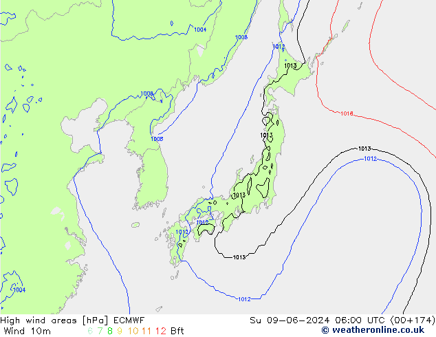 High wind areas ECMWF dim 09.06.2024 06 UTC