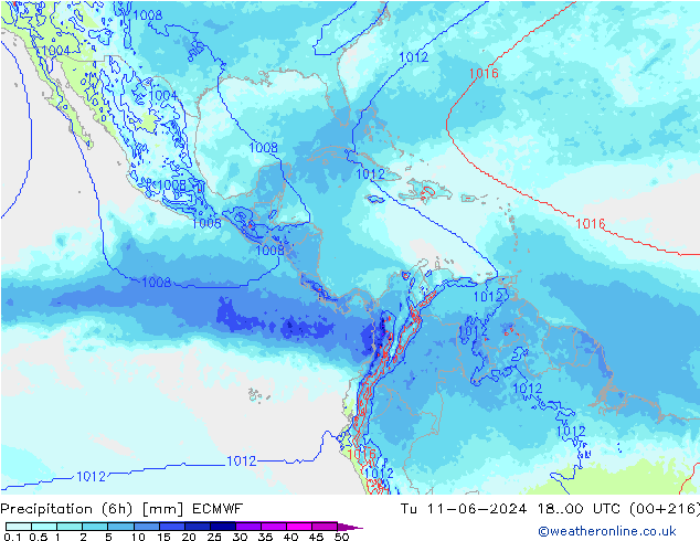 Precipitation (6h) ECMWF Tu 11.06.2024 00 UTC