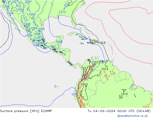 pressão do solo ECMWF Ter 04.06.2024 00 UTC