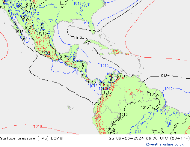 pressão do solo ECMWF Dom 09.06.2024 06 UTC