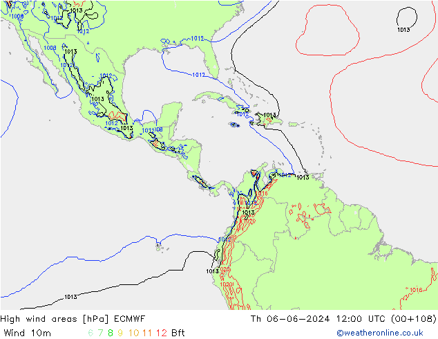 High wind areas ECMWF jeu 06.06.2024 12 UTC