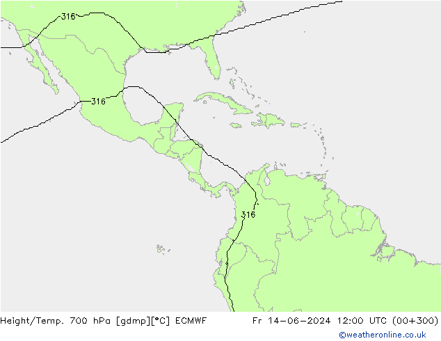 Height/Temp. 700 hPa ECMWF Pá 14.06.2024 12 UTC