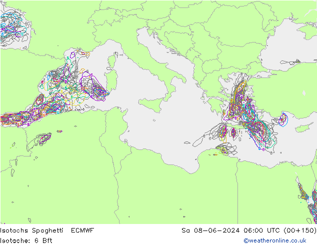 Isotachs Spaghetti ECMWF sam 08.06.2024 06 UTC