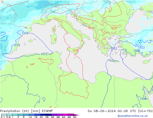 осадки (6h) ECMWF сб 08.06.2024 06 UTC