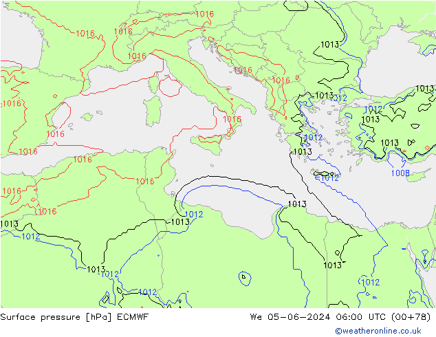 Surface pressure ECMWF We 05.06.2024 06 UTC