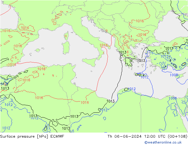 Surface pressure ECMWF Th 06.06.2024 12 UTC