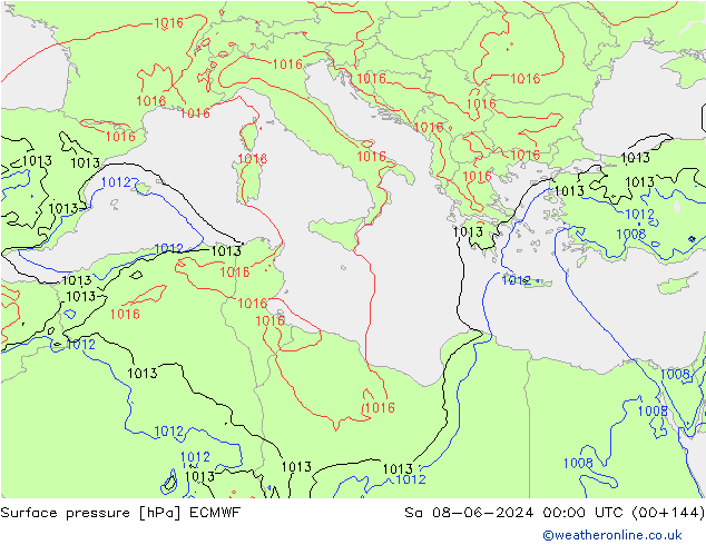 ciśnienie ECMWF so. 08.06.2024 00 UTC