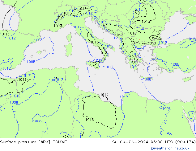 Surface pressure ECMWF Su 09.06.2024 06 UTC