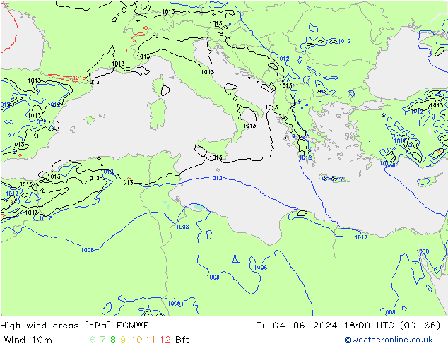 High wind areas ECMWF Ter 04.06.2024 18 UTC