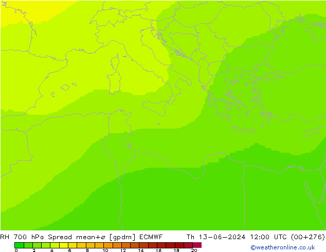 Humidité rel. 700 hPa Spread ECMWF jeu 13.06.2024 12 UTC