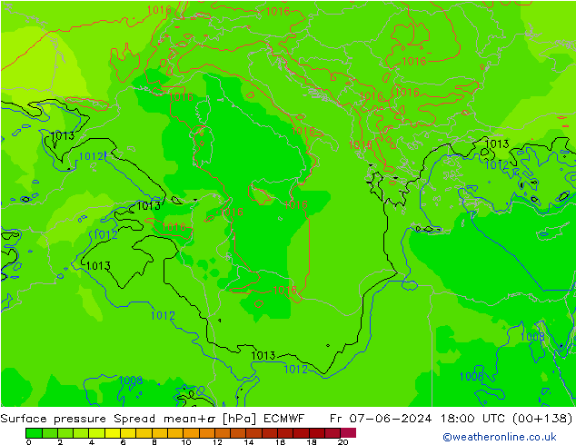 Surface pressure Spread ECMWF Fr 07.06.2024 18 UTC