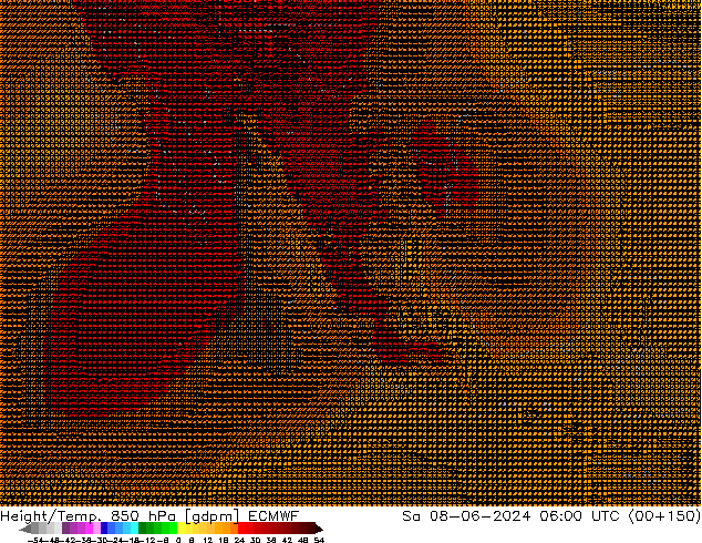 Géop./Temp. 850 hPa ECMWF sam 08.06.2024 06 UTC