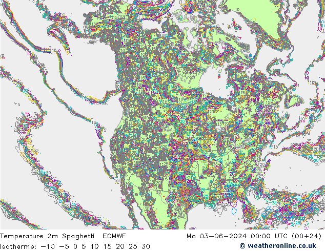 Temperature 2m Spaghetti ECMWF Mo 03.06.2024 00 UTC