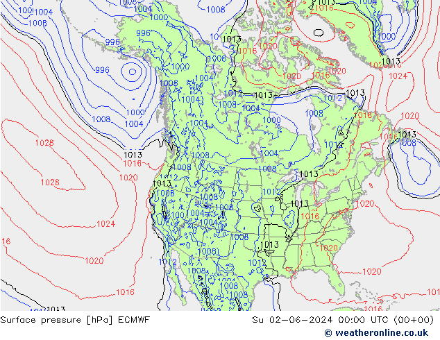 Surface pressure ECMWF Su 02.06.2024 00 UTC