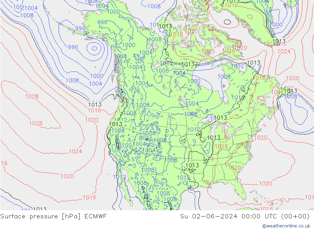 Surface pressure ECMWF Su 02.06.2024 00 UTC