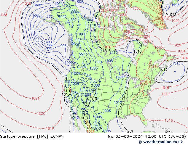 Atmosférický tlak ECMWF Po 03.06.2024 12 UTC