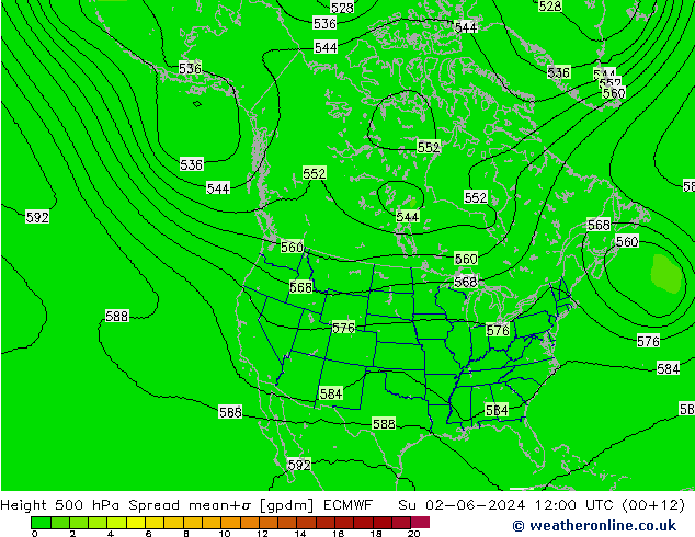 Height 500 hPa Spread ECMWF dom 02.06.2024 12 UTC