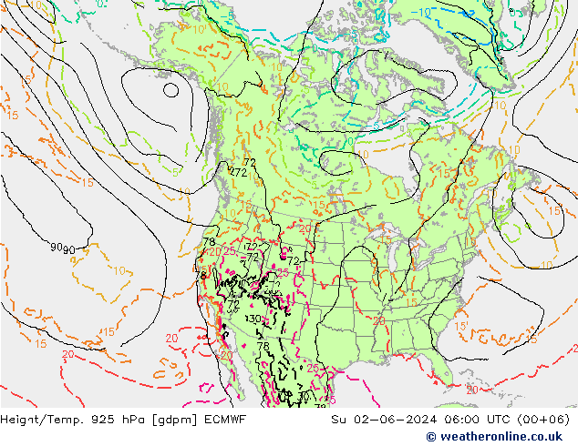 Height/Temp. 925 hPa ECMWF Su 02.06.2024 06 UTC