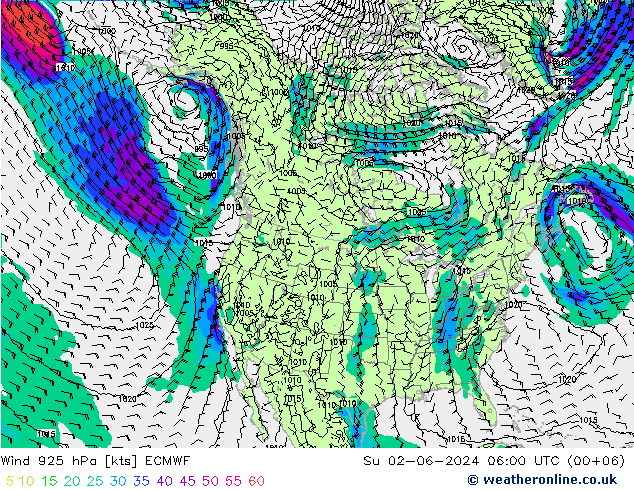 Wind 925 hPa ECMWF So 02.06.2024 06 UTC