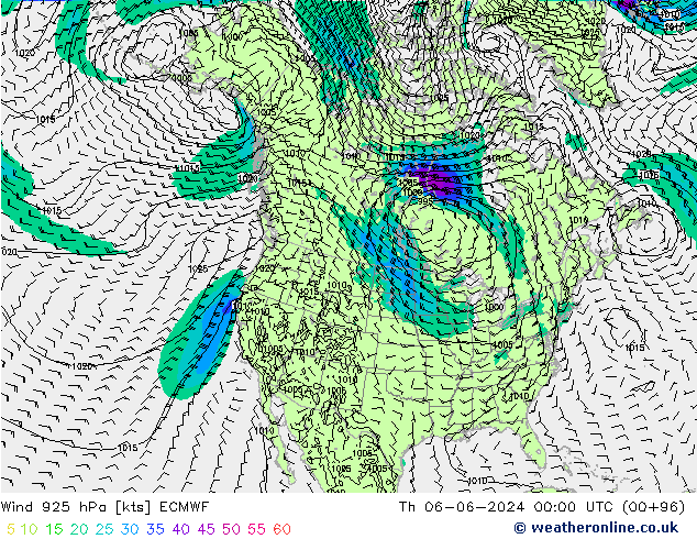Rüzgar 925 hPa ECMWF Per 06.06.2024 00 UTC