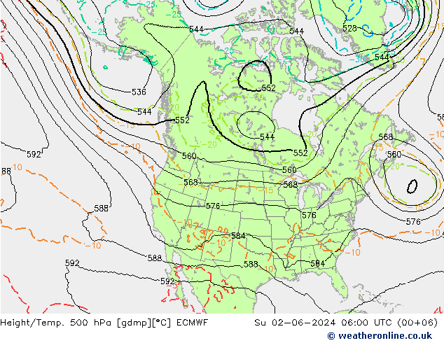 Height/Temp. 500 hPa ECMWF Su 02.06.2024 06 UTC