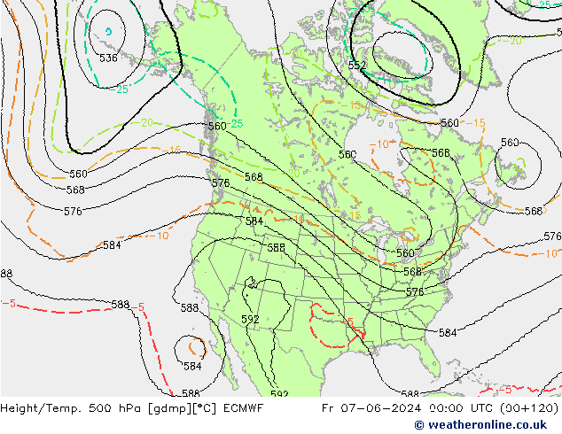 Height/Temp. 500 hPa ECMWF ven 07.06.2024 00 UTC