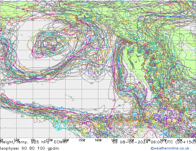 Height/Temp. 925 hPa ECMWF Sáb 08.06.2024 06 UTC