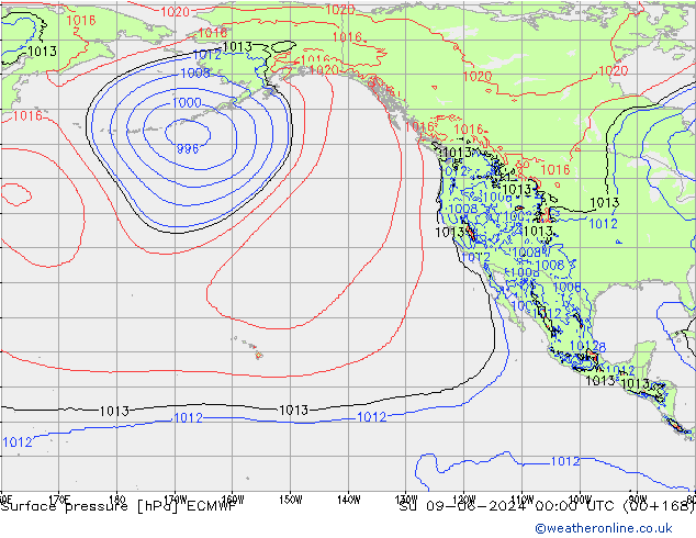 Surface pressure ECMWF Su 09.06.2024 00 UTC