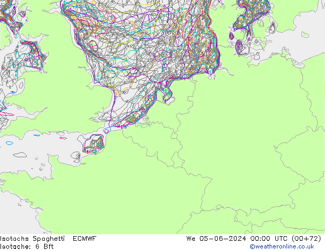 Isotachen Spaghetti ECMWF Mi 05.06.2024 00 UTC