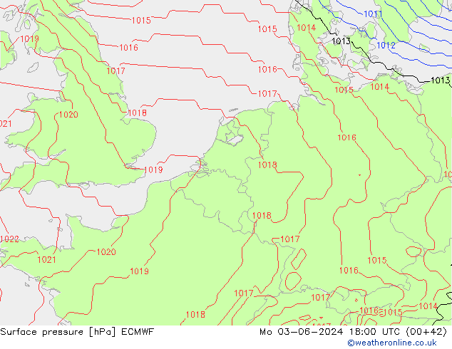 Atmosférický tlak ECMWF Po 03.06.2024 18 UTC