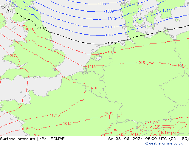 Surface pressure ECMWF Sa 08.06.2024 06 UTC