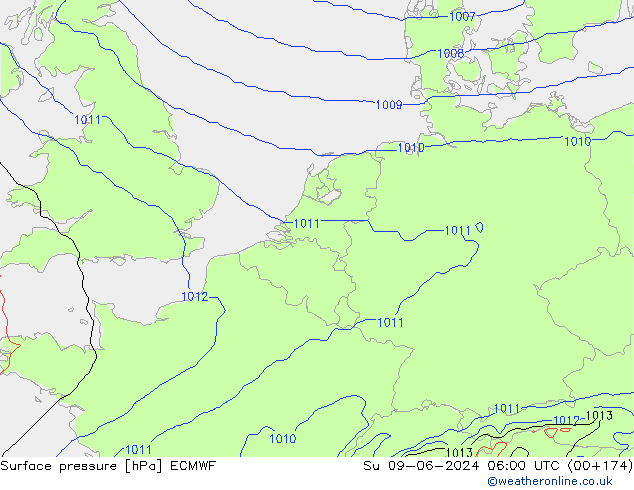 Bodendruck ECMWF So 09.06.2024 06 UTC