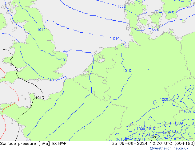 Surface pressure ECMWF Su 09.06.2024 12 UTC