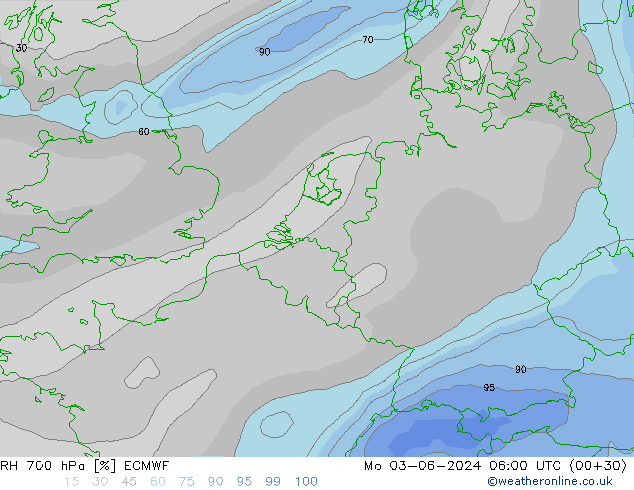 RH 700 hPa ECMWF Seg 03.06.2024 06 UTC