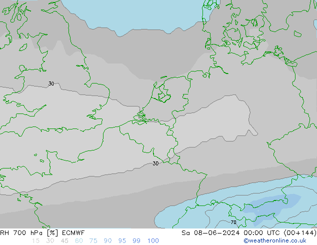 Humidité rel. 700 hPa ECMWF sam 08.06.2024 00 UTC
