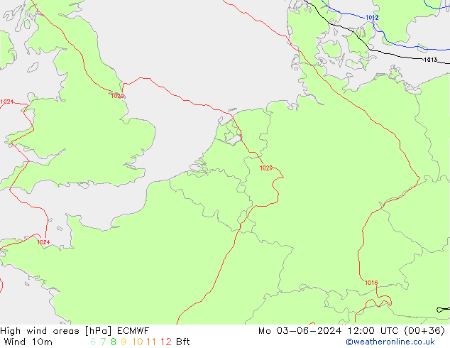 High wind areas ECMWF lun 03.06.2024 12 UTC