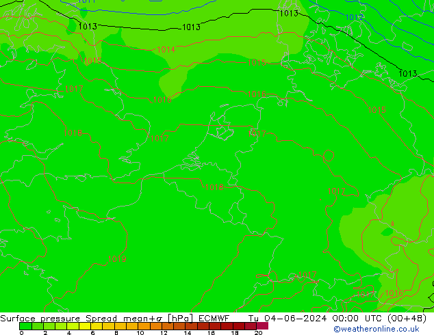 Pressione al suolo Spread ECMWF mar 04.06.2024 00 UTC