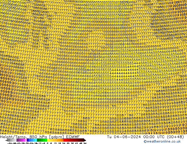 Height/Temp. 850 hPa ECMWF Tu 04.06.2024 00 UTC