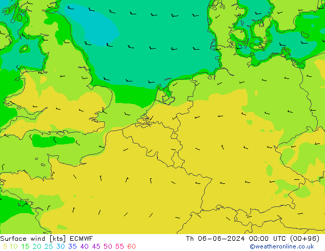 Wind 10 m ECMWF do 06.06.2024 00 UTC