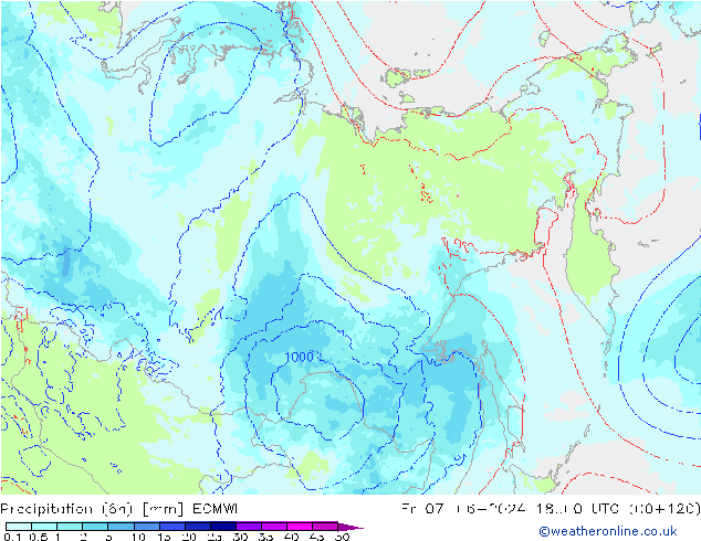 осадки (6h) ECMWF пт 07.06.2024 00 UTC