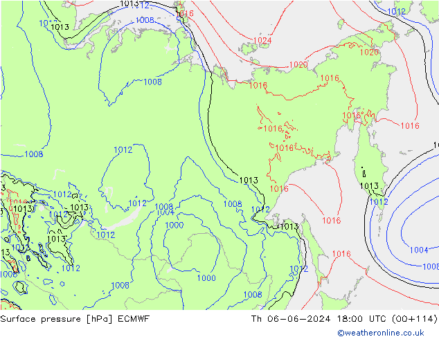 Atmosférický tlak ECMWF Čt 06.06.2024 18 UTC
