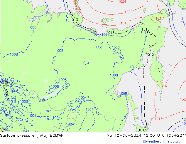 приземное давление ECMWF пн 10.06.2024 12 UTC