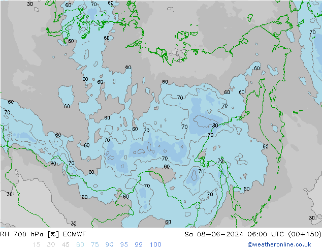 RH 700 гПа ECMWF сб 08.06.2024 06 UTC