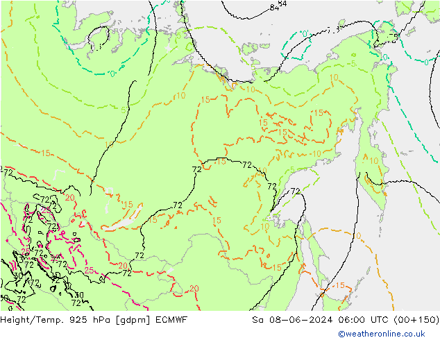 Hoogte/Temp. 925 hPa ECMWF za 08.06.2024 06 UTC