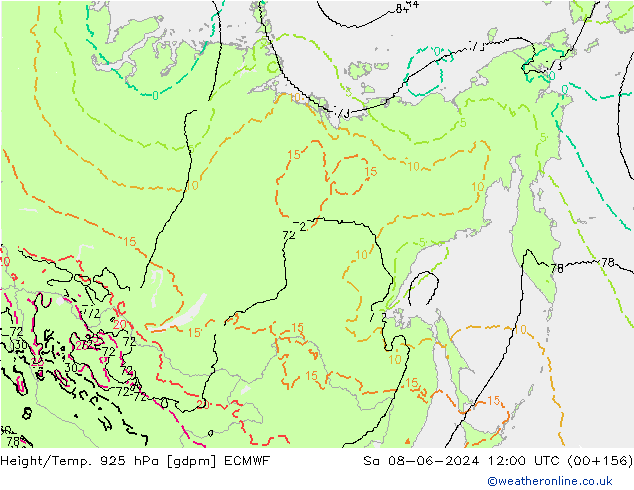 Height/Temp. 925 гПа ECMWF сб 08.06.2024 12 UTC